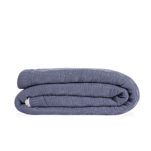 Manta Tricot Sherpa Quadrados - AZUL