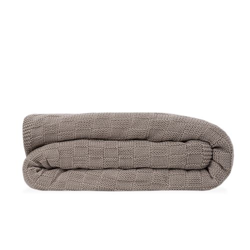 Manta Tricot Sherpa Quadrados - KAKI