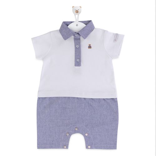 Macacão de Bebê Curto Algodão Egipicio Chambray - BRANCO