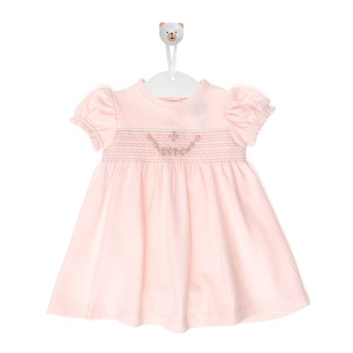 Macacão de Bebê Vestido Dadinhos Ponto Smock - ROSA BEBE