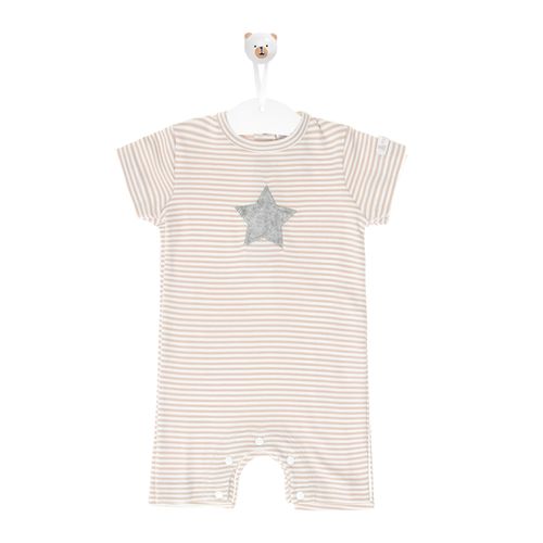 Macacão de Bebê Curto Listrado Estrelas - KAKI