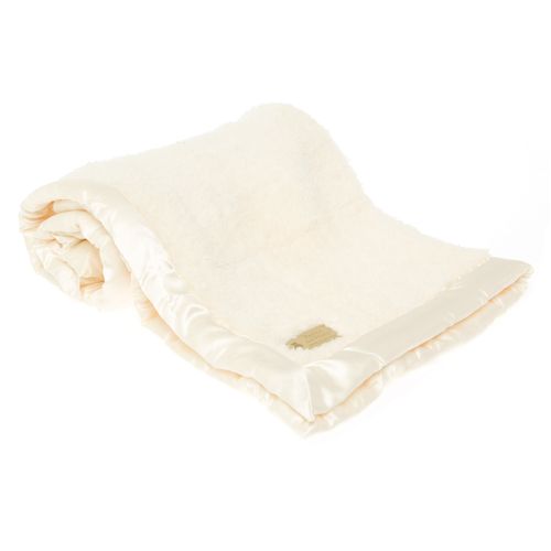 Manta fleece barra de cetim - BRANCO