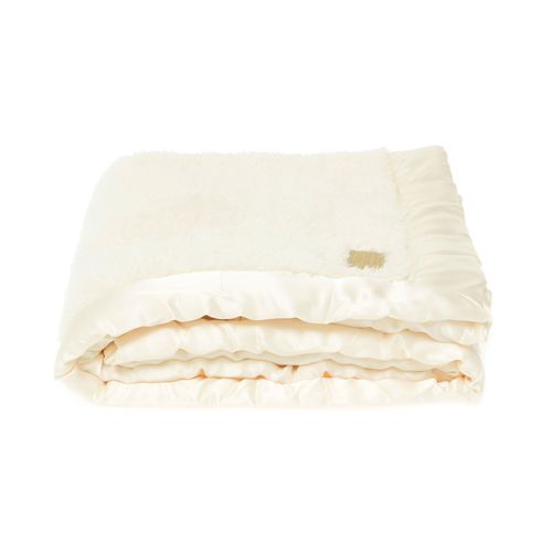 Manta fleece barra de cetim - BRANCO