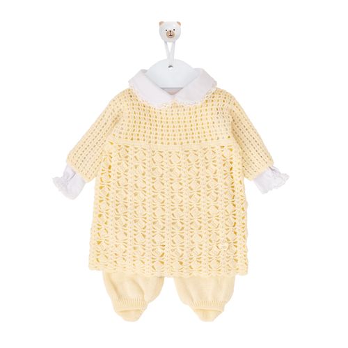 Saída de Maternidade Completa Vestido Ponto Quadradinho - AMARELO