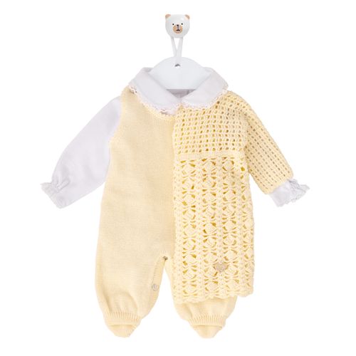 Saída de Maternidade Completa Vestido Ponto Quadradinho - AMARELO