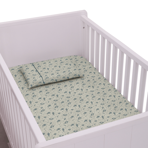 Lençol de Berço Algodão Egípcio Espaço - OFF WHITE COM AZUL