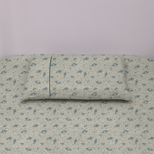 Lençol de Berço Algodão Egípcio Espaço - OFF WHITE COM AZUL