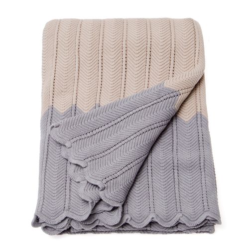 Manta Solteiro Tricot Chevron - CINZA E KAKI