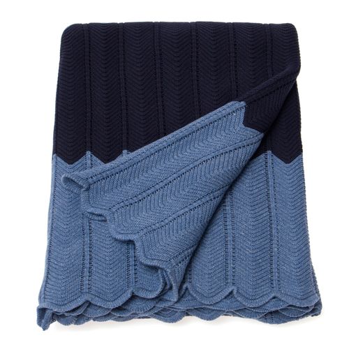 Manta Solteiro Tricot Chevron - AZUL PROFUNDO E AZUL JEANS