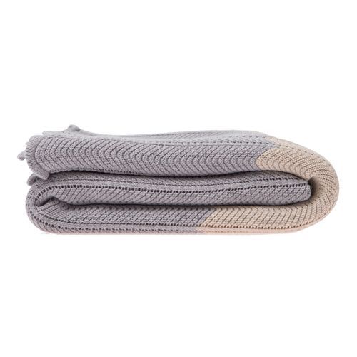 Manta Solteiro Tricot Chevron - CINZA E KAKI