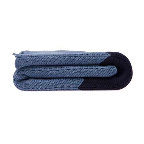 Manta Solteiro Tricot Chevron - AZUL PROFUNDO E AZUL JEANS