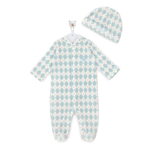 Macacão de Bebê Masculino Longo Microsoft Xadrez - AZUL BEBE
