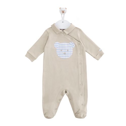Macacão de Bebê Longo de Algodão Egípcio Urso Xadrez Azul - CINZA