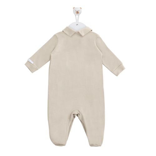 Macacão de Bebê Longo de Algodão Egípcio Urso Xadrez Azul - CINZA