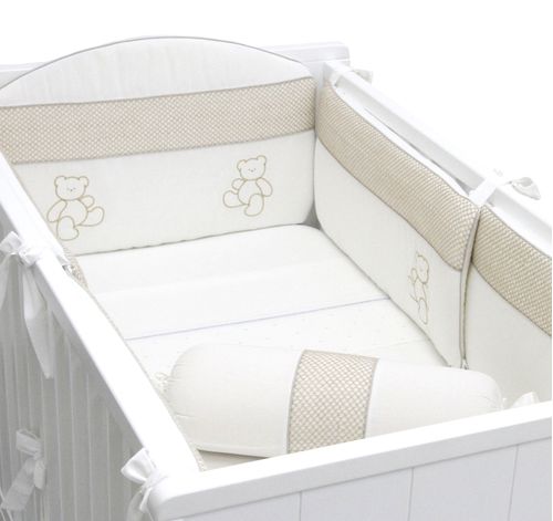 Protetor de Berço Ponto Smock - BRANCO/KAKI