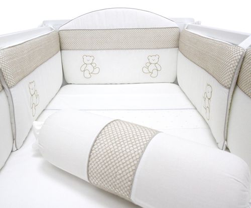 Protetor de Berço Ponto Smock - BRANCO/KAKI