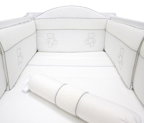 Protetor de Berço Ponto Smock - BRANCO/CINZA