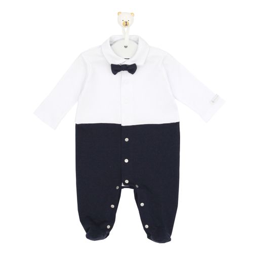 Macacão de Bebê Longo Suedine Duo Color - AZUL MARINHO