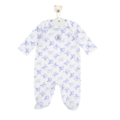 Macacão de Bebê Masculino Longo Malha Canelada Cavalo de Pau - AZUL BEBE