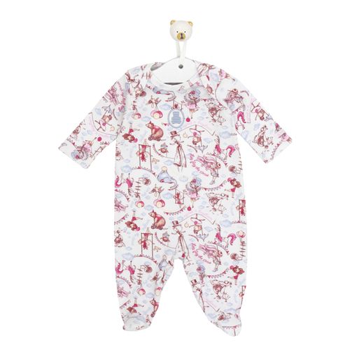 Macacão de Bebê Longo Malha Canelada Circo - ROSA