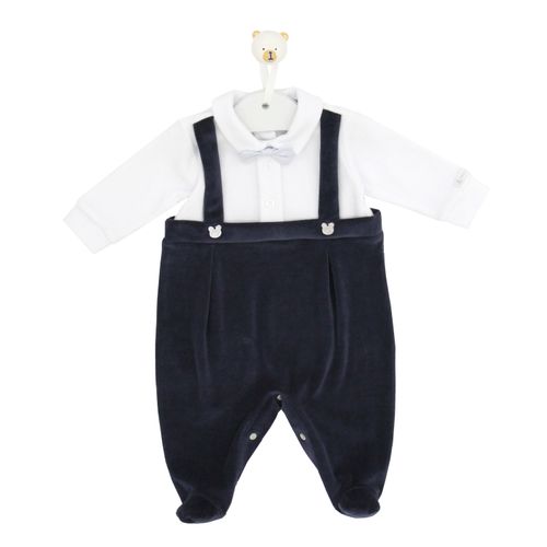 Macacão de Bebê Longo com Suspensório de Plush - AZUL MARINHO