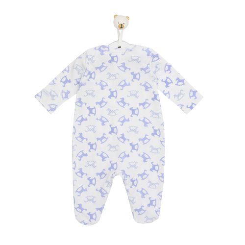 Macacão de Bebê Masculino Longo Malha Canelada Cavalo de Pau - AZUL BEBE