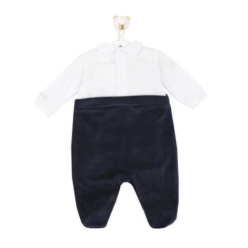 Macacão de Bebê Longo com Suspensório de Plush - AZUL MARINHO