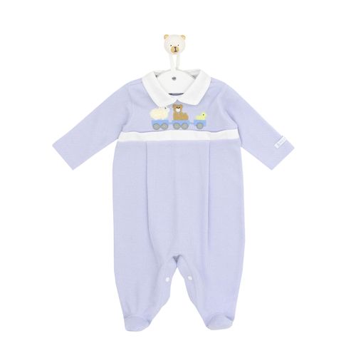 Macacão de Bebê Masculino Longo Ponto Roma Trenzinho - AZUL BEBE