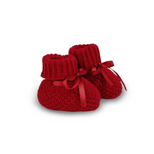 Sapatinho de Tricot Unissex com Laço de Cetim - VERMELHO