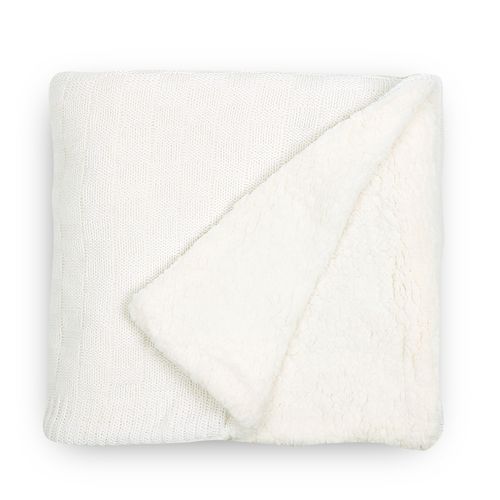 Manta Tricot Sherpa Quadrados - BRANCO