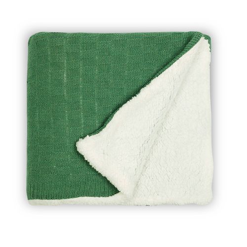 Manta Tricot Sherpa Quadrados - VERDE BANDEIRA
