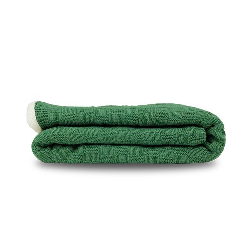 Manta Tricot Sherpa Quadrados - VERDE BANDEIRA