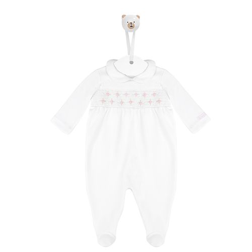 Macacão de Bebê Longo Malha Roma com Rococó - BRANCO