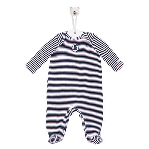 Macacão de Bebê Masculino Longo Malha Canelada Listrado - AZUL MARINHO