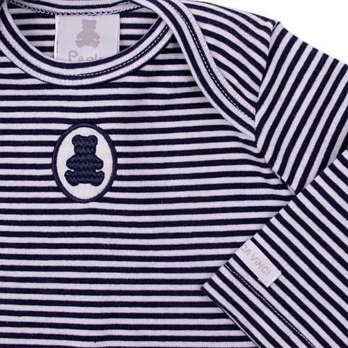 Macacão de Bebê Masculino Longo Malha Canelada Listrado - AZUL MARINHO