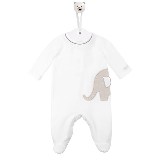 Macacão de Bebê Unissex Longo Microsoft  Bordado Elefante - BRANCO