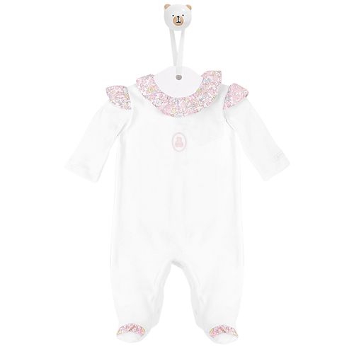 Macacão de Bebê Longo Malha Suedine com Detalhe Liberty - BRANCO