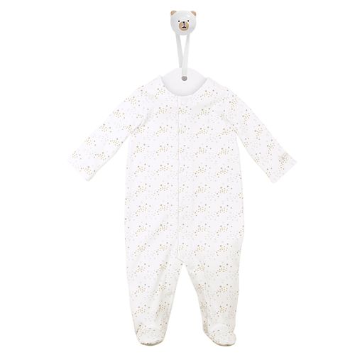 Macacão de Bebê Longo Malha Suedine Estrelas - BRANCO