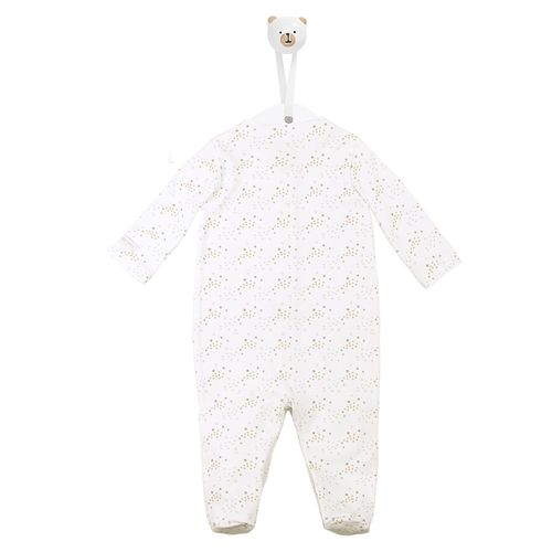 Macacão de Bebê Longo Malha Suedine Estrelas - BRANCO