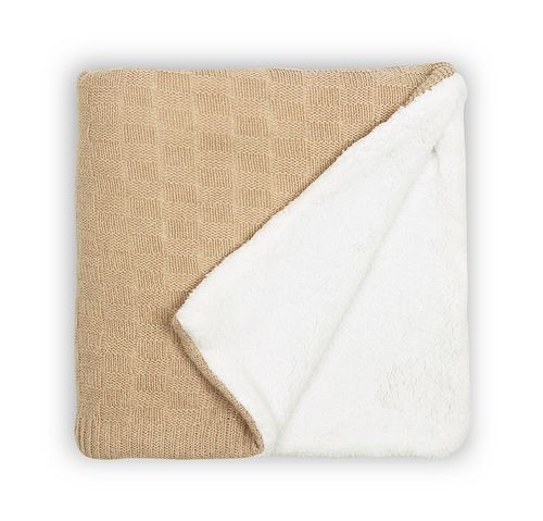 Manta Tricot Sherpa Quadrados - BEGE
