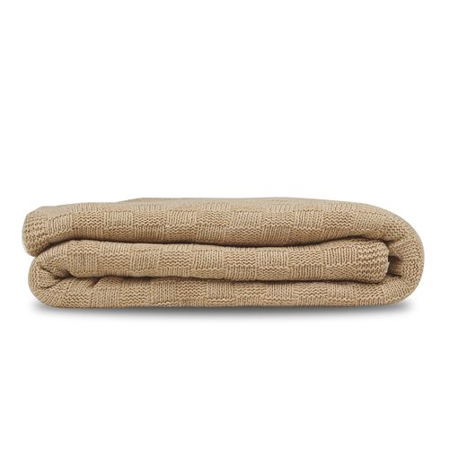 Manta Tricot Sherpa Quadrados - BEGE