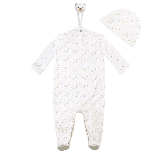Macacão de Bebê Longo Malha Suedine Com Babadinho Estrelas - BRANCO