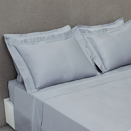 Jogo de Cama Casal Bambu com  Bordado Ajour - PRATA