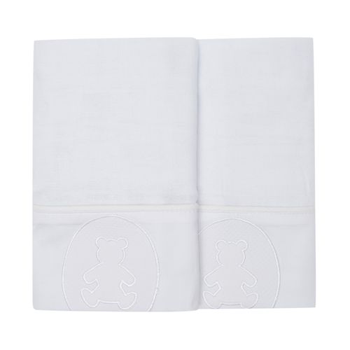 Kit com 2 Fraldas Bordado Urso Bimbi - BRANCO