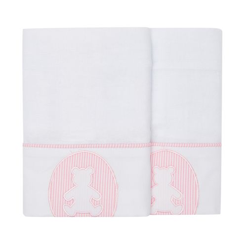 Kit com 2 Fraldas Bordado Urso Bimbi - ROSA