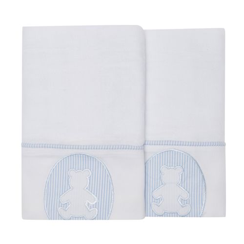 Kit com 2 Fraldas Bordado Urso Bimbi - AZUL