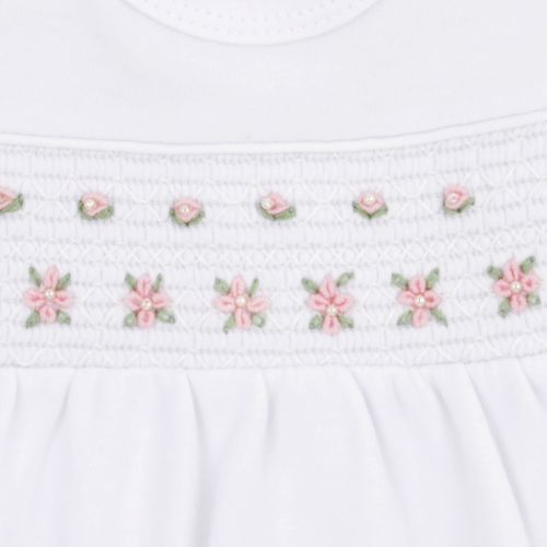 Macacão de Bebê Feminino Curto em Algodão Egípcio Bordado Rococó - BRANCO