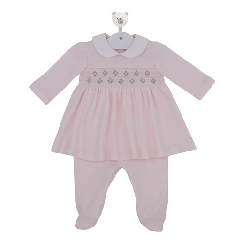 Macacão de Bebê Vestido Longo Com Bordado Rococó - ROSA BEBE