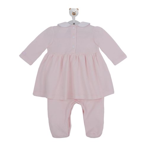Macacão de Bebê Vestido Longo Com Bordado Rococó - ROSA BEBE