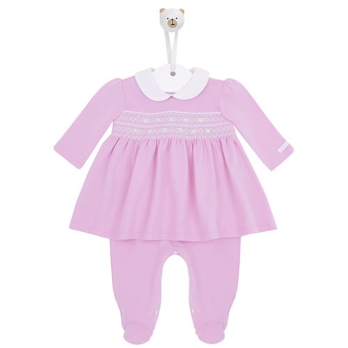 Macacão de Bebê Feminino Vestido com Bordado Rococó - ROSA